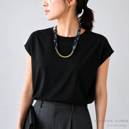 【再入荷】後ろ姿も美しい リボンタイ ネックレス フランス輸入パーツ メンズ レディース 星 花 黒 モノトーン 日本製