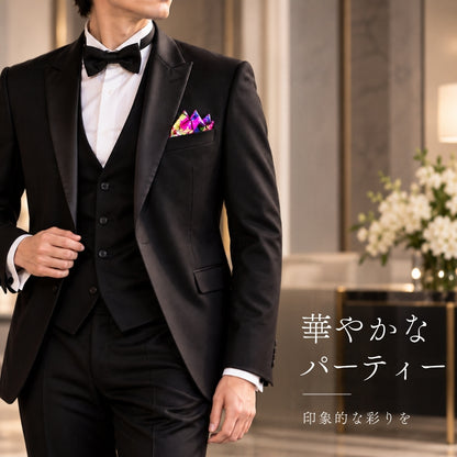 胸元にアートを。幾何学柄 ポケットチーフ